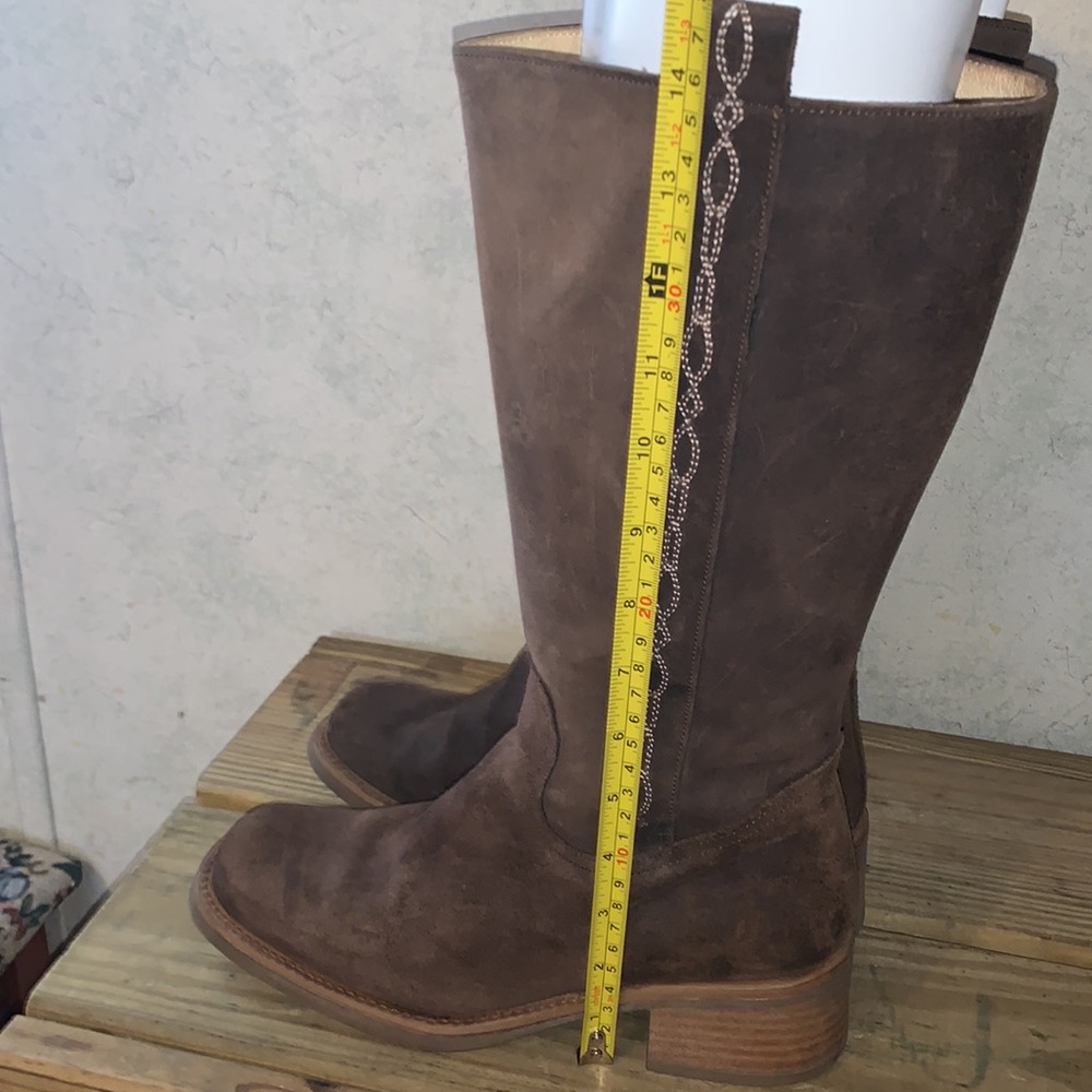 RARE 1970s Nine West Archive Suede Boots Tall Western Boho Square Toe VINTAGE 38